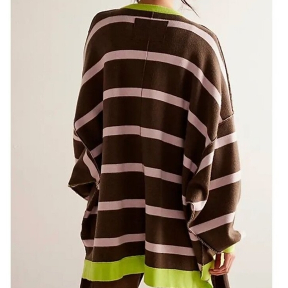 We The Free Manni Oversized Brown Combo Striped Cardigan Academia Grandpa Core - Picture 3 of 8